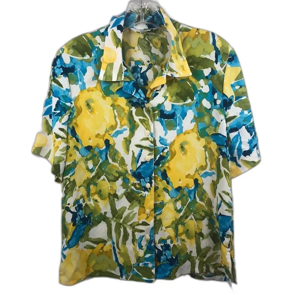 Alia petites floral button down women top size‎ 6 petite